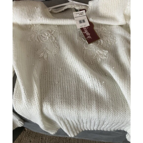 Worthington NWT Womens White Knit Pearl Bead Keyhole Neck Sweater Size M - Picture 8 of 8